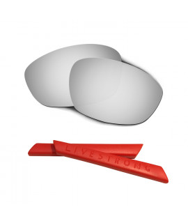 HKUCO Silver Polarized Replacement Lenses plus Red Earsocks Rubber Kit For Oakley Straight Jacket（2007)