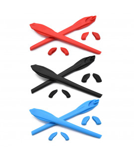 HKUCO Red/Blue/Black Replacement Silicone Leg Set For Oakley Flak 2.0 XL Sunglasses Earsocks Rubber Kit