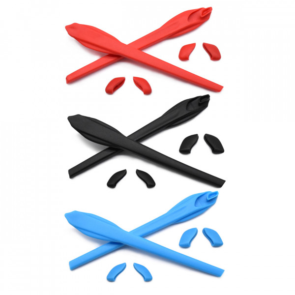 HKUCO Red/Blue/Black Replacement Silicone Leg Set For Oakley Flak 2.0 XL Sunglasses Earsocks Rubber Kit