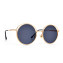 HKUCO Gold color Round Metal Frame Double Circle Design Black Lenses Sunglasses